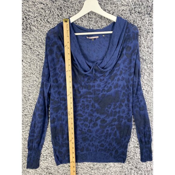 REBECCA TAYLOR Cowl Sweater Womens SZ L Wool Animal Leopard Cat Animal Knit Blue - Picture 4 of 7